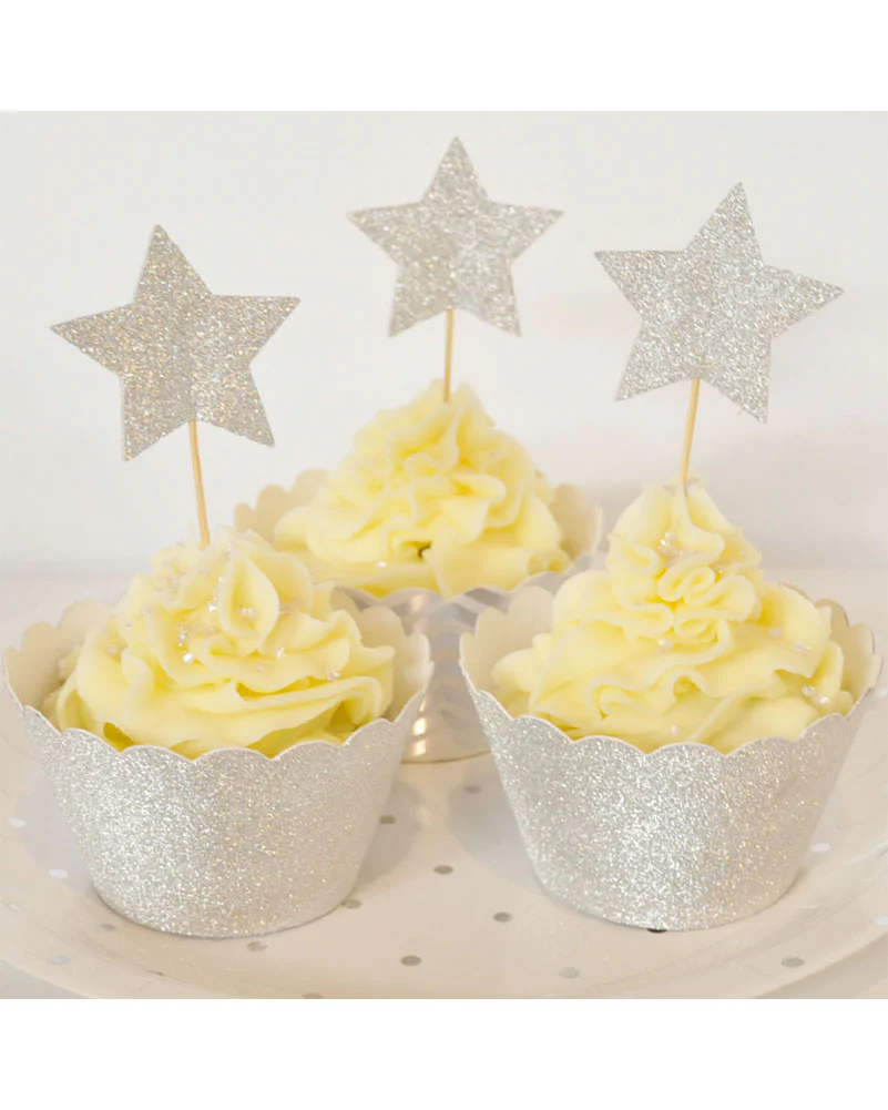 Christmas Silver Glitter Cupcake Wrappers Pack of 12 - Image 3