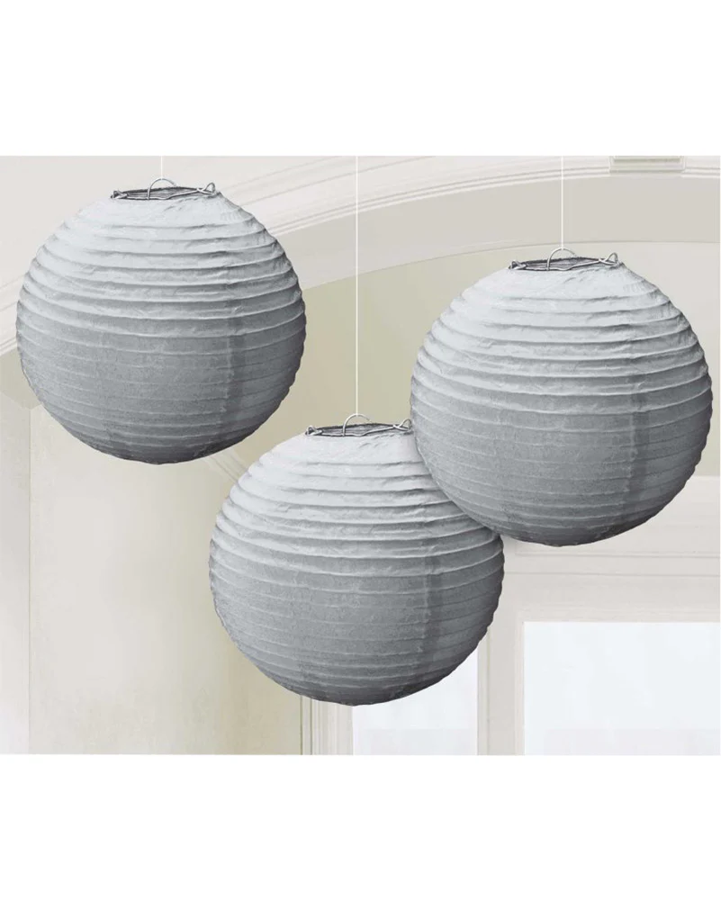 Christmas Silver Round Paper Lanterns Pack of 3