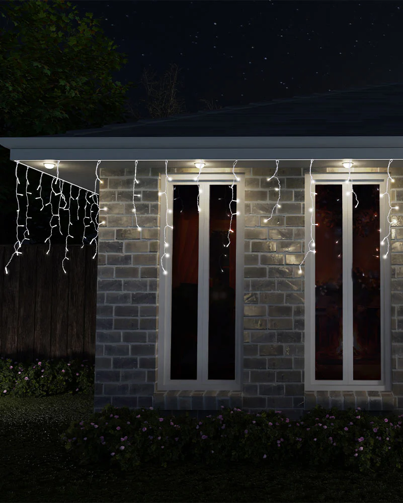 Christmas Solar Snowing Icicles 600 White 8.3m - Image 3