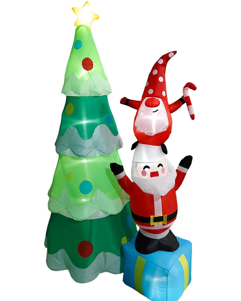 Christmas Tree with Elf Santa Claus and Gift Box Lawn Inflatable 2.1m - Image 2