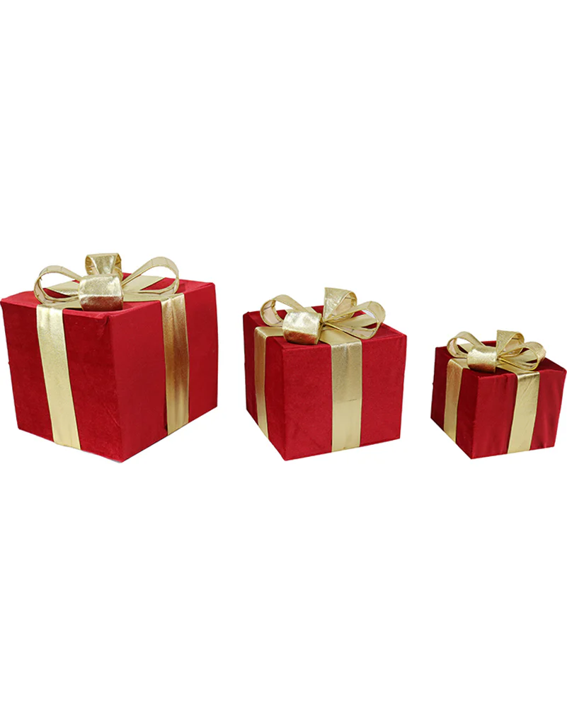 Christmas Velvet Presents Red and Gold 3 Piece