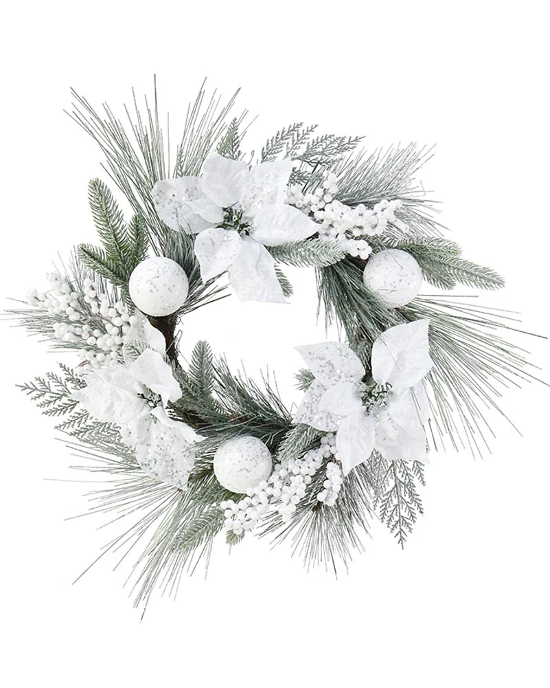 Christmas White Snow Poinsettia Wreath 58cm