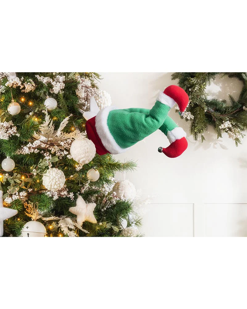 Clip On Kicking Elf Legs with Bells and Music Christmas Tree Decoration 72cm - Image 2