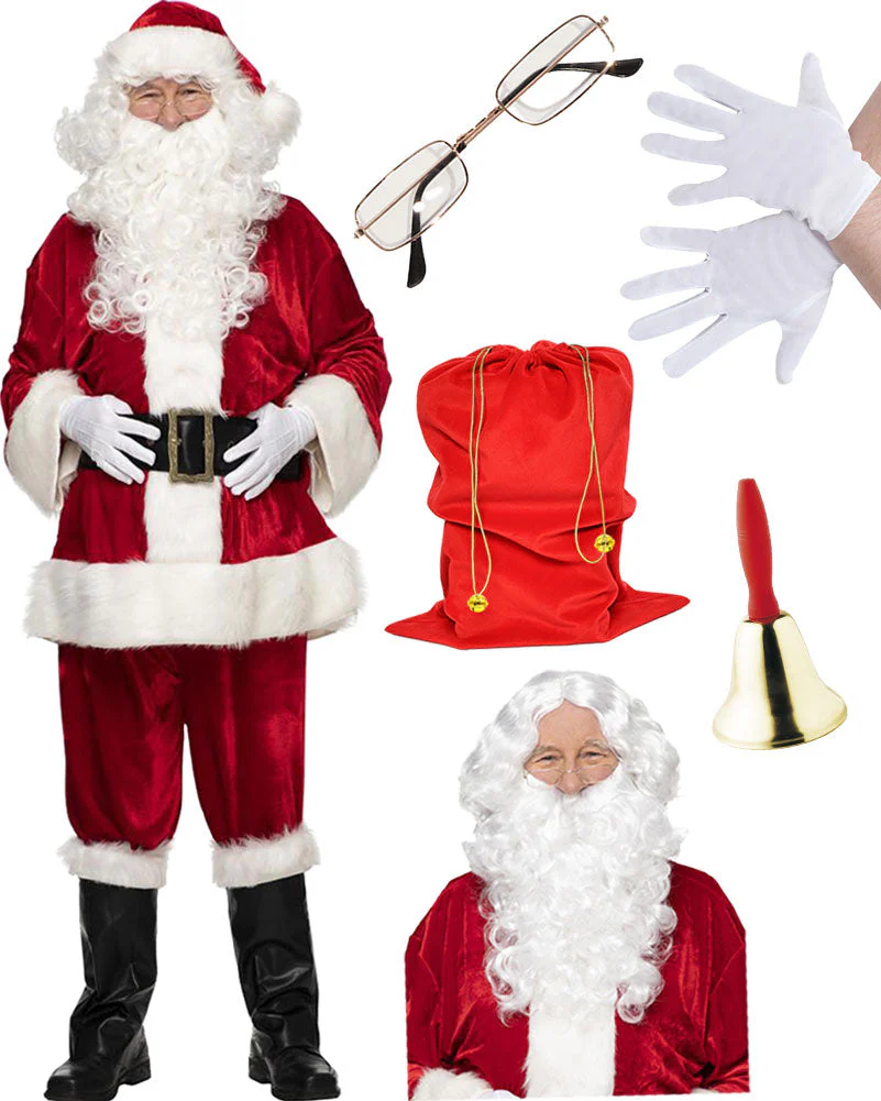 Complete Velour Santa Plus Size Suit and Accessory Bundle