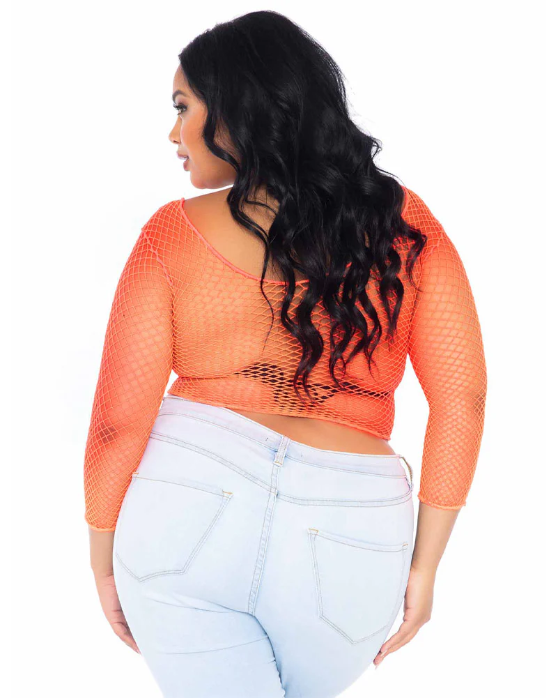 80s Coral Spandex Long Sleeved Net Plus Size Womens Shirt - Image 2