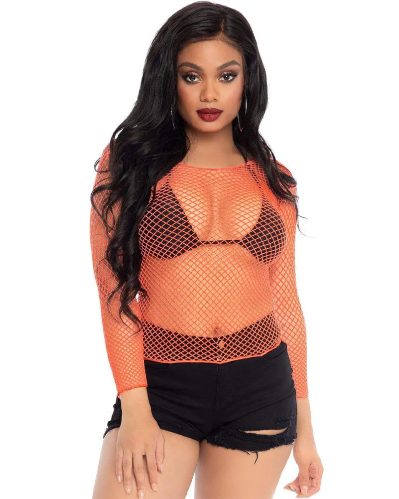 80s Coral Spandex Long Sleeved Net Womens Shirt - Image 2