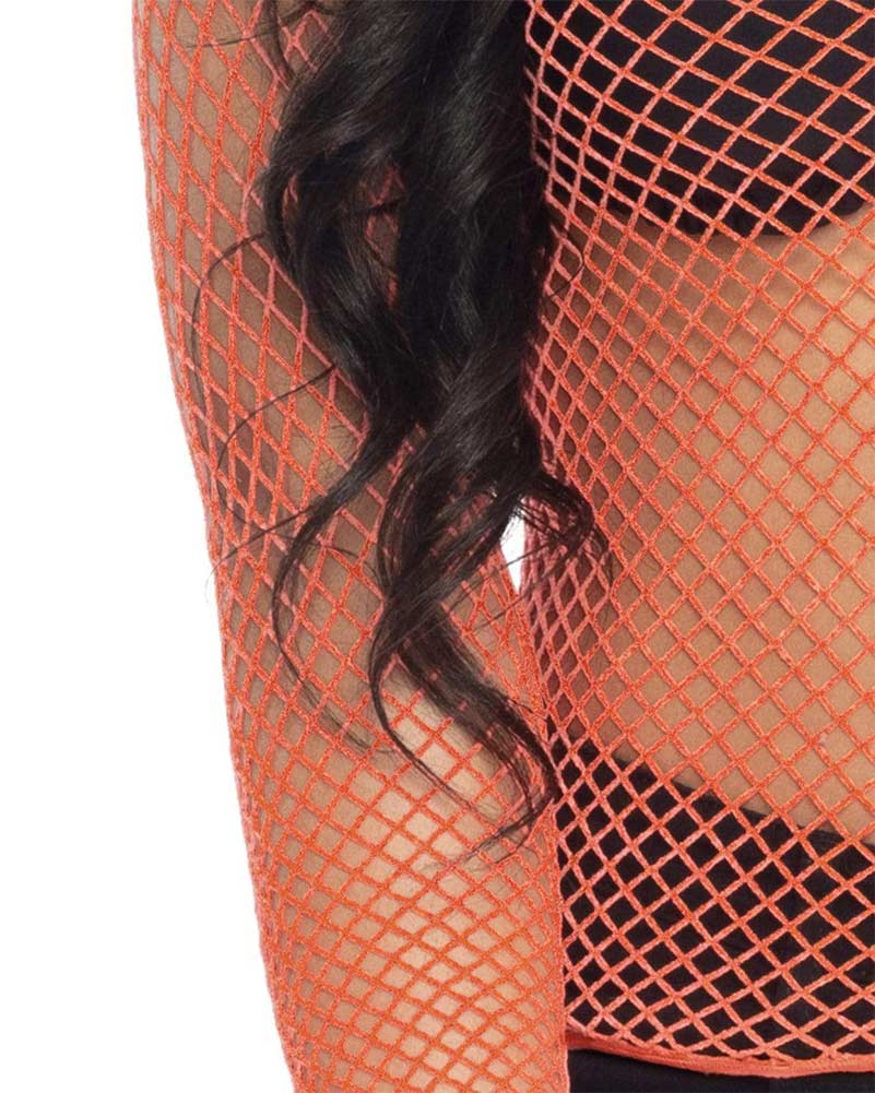 80s Coral Spandex Long Sleeved Net Womens Shirt - Image 3