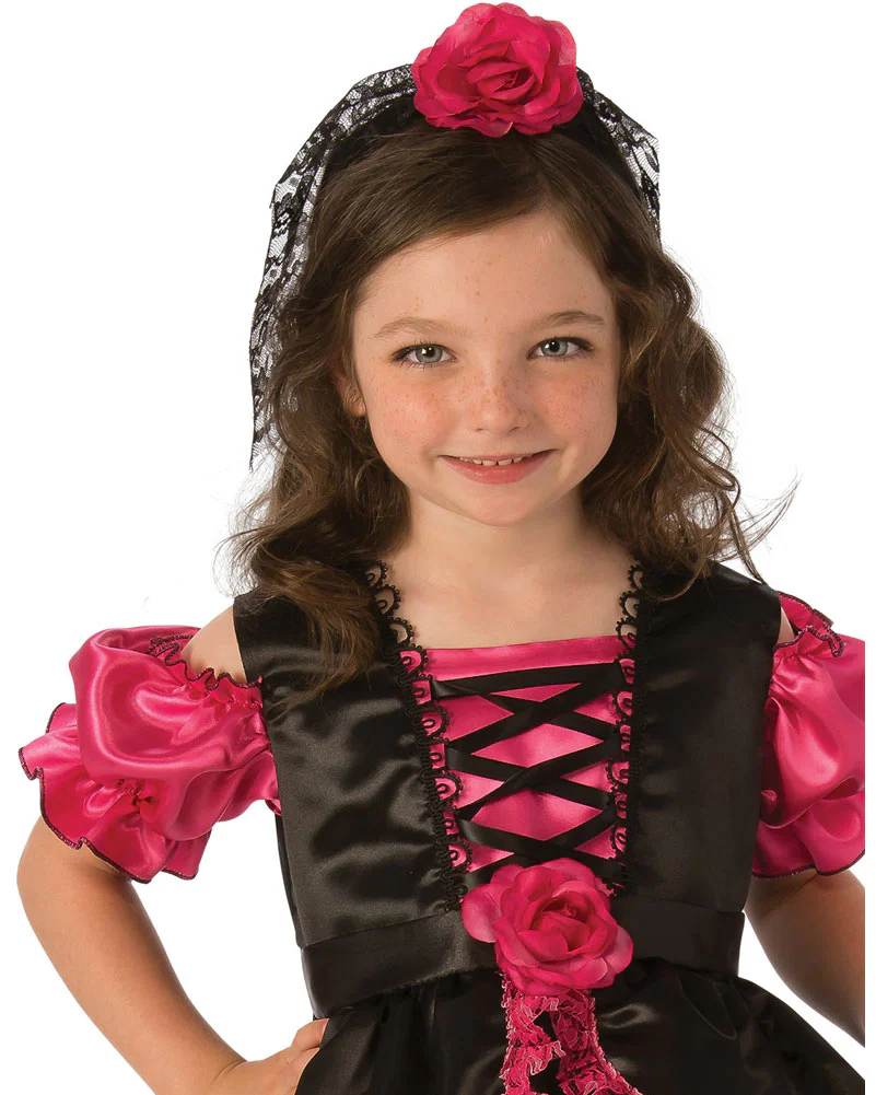 Day of the Dead Pink Rose Girls Costume - Image 2