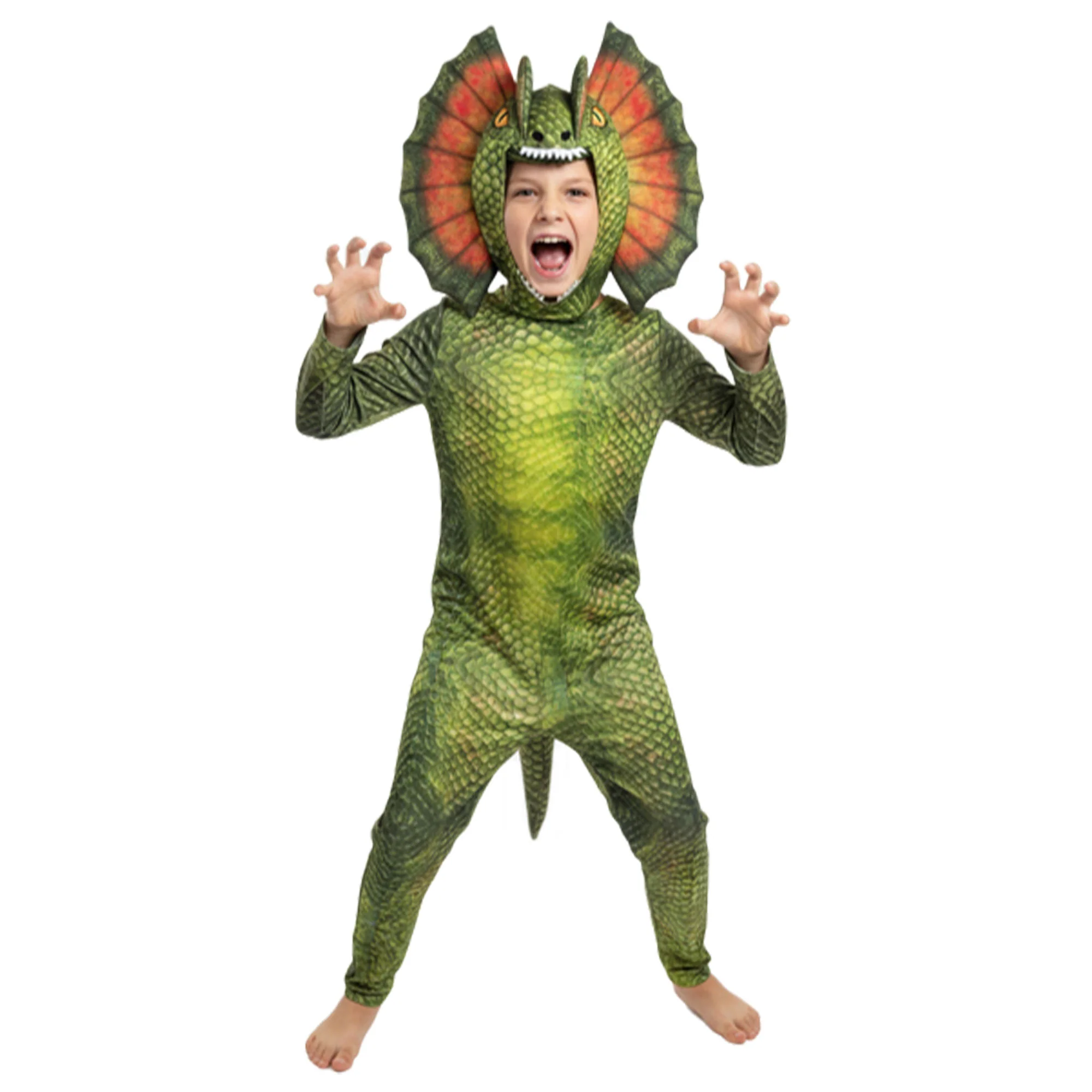 Dilophosaurus Jumpsuit Green Kids Costume 4-6 Years