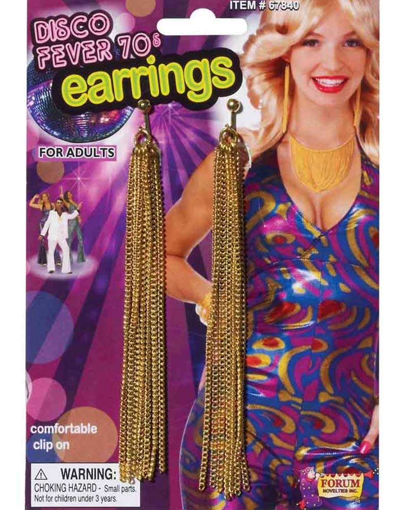60s Disco Gold Chain Clip On Earrings - Image 2