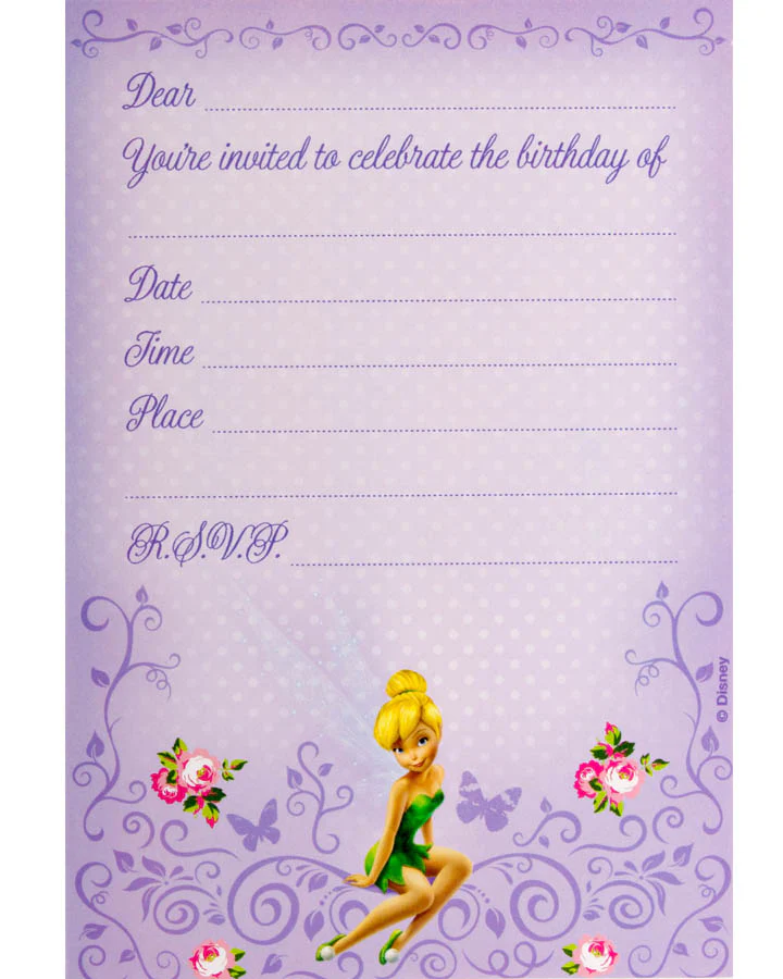 Disney Fairies Tinkerbell Invitations Pack of 8
