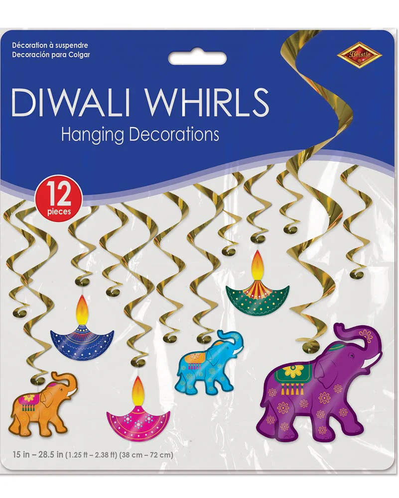 Diwali Hanging Swirl Decorations Pack of 12 - Image 2