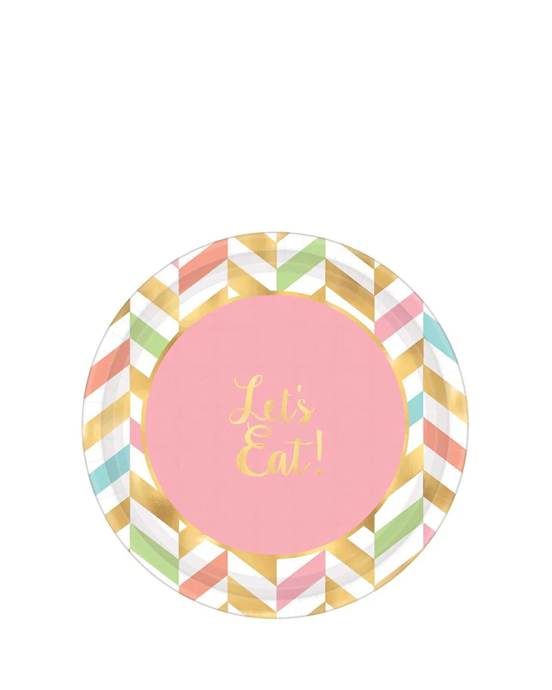 Eat Drink and Be Happy 17cm Round Metallic Plates Pack of 8