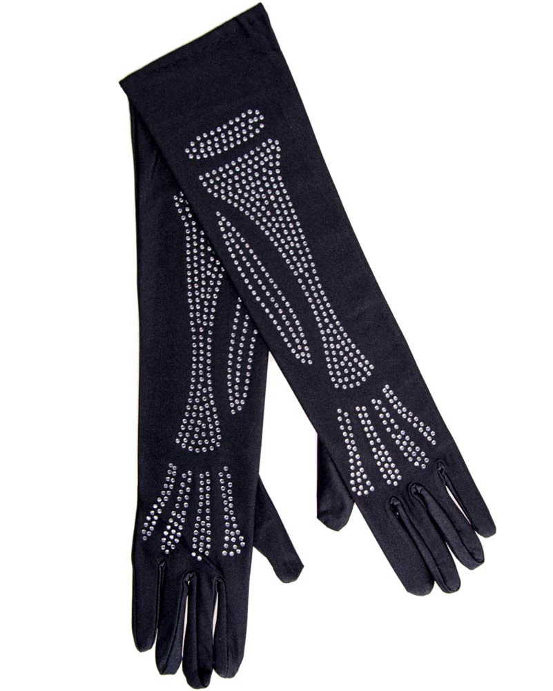 Elbow Length Rhinestone Bone Gloves