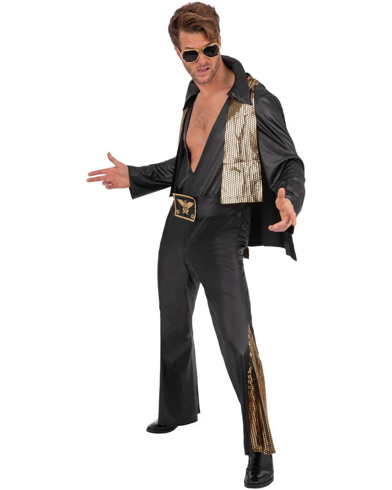 Elvis Black Jumpsuit Mens Costume - Image 3