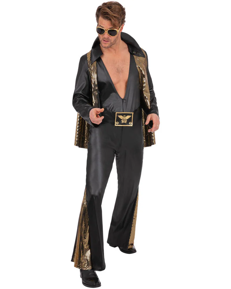 Elvis Black Jumpsuit Mens Costume - Image 4