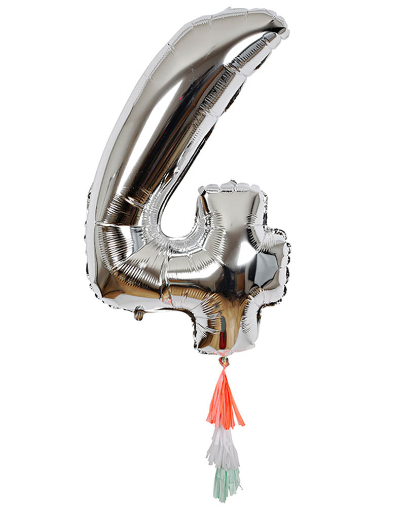 Fancy Number Four Silver Foil Balloon