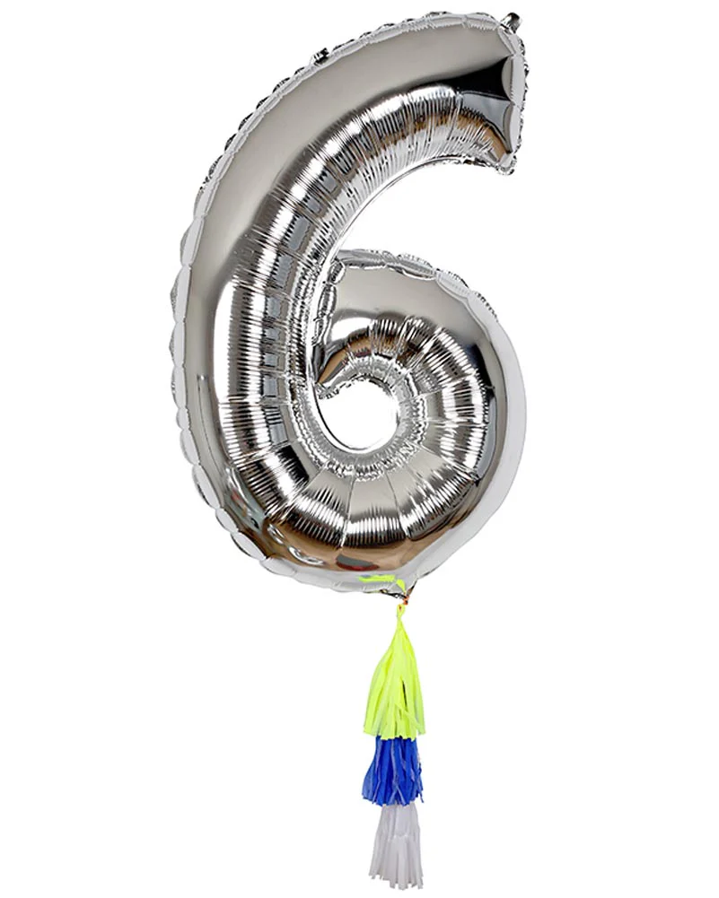 Fancy Number Six Silver Foil Balloon