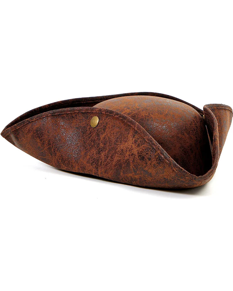 Faux Leather Colonial Tricorn Pirate Hat - Image 2