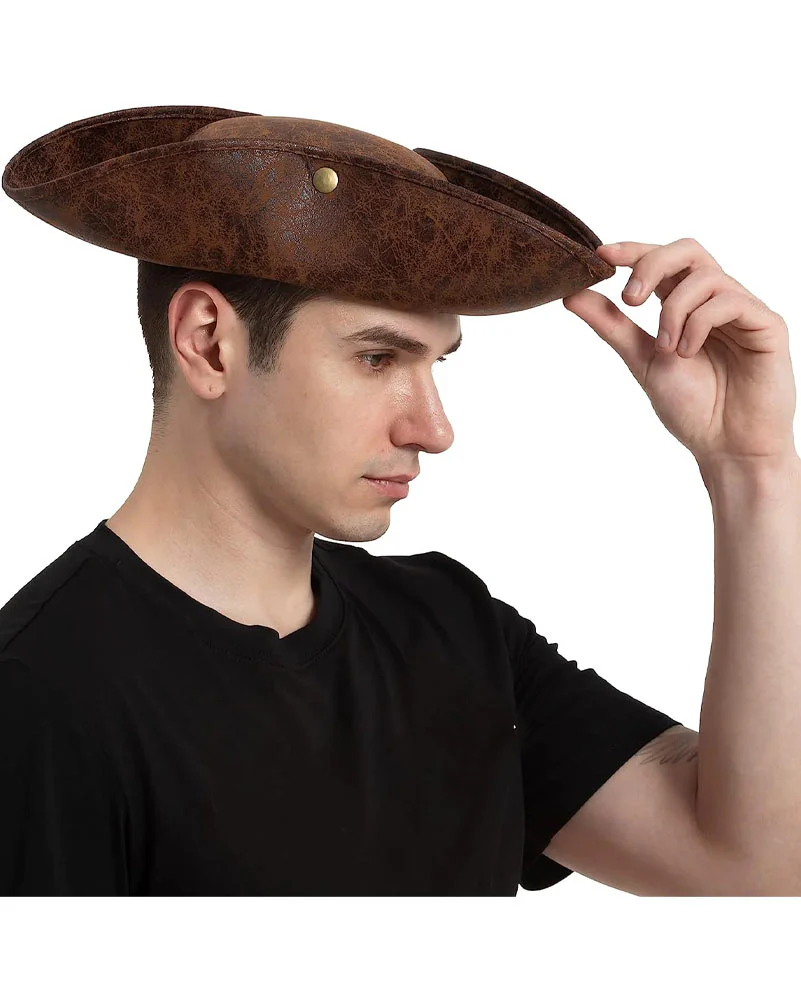 Faux Leather Colonial Tricorn Pirate Hat - Image 4
