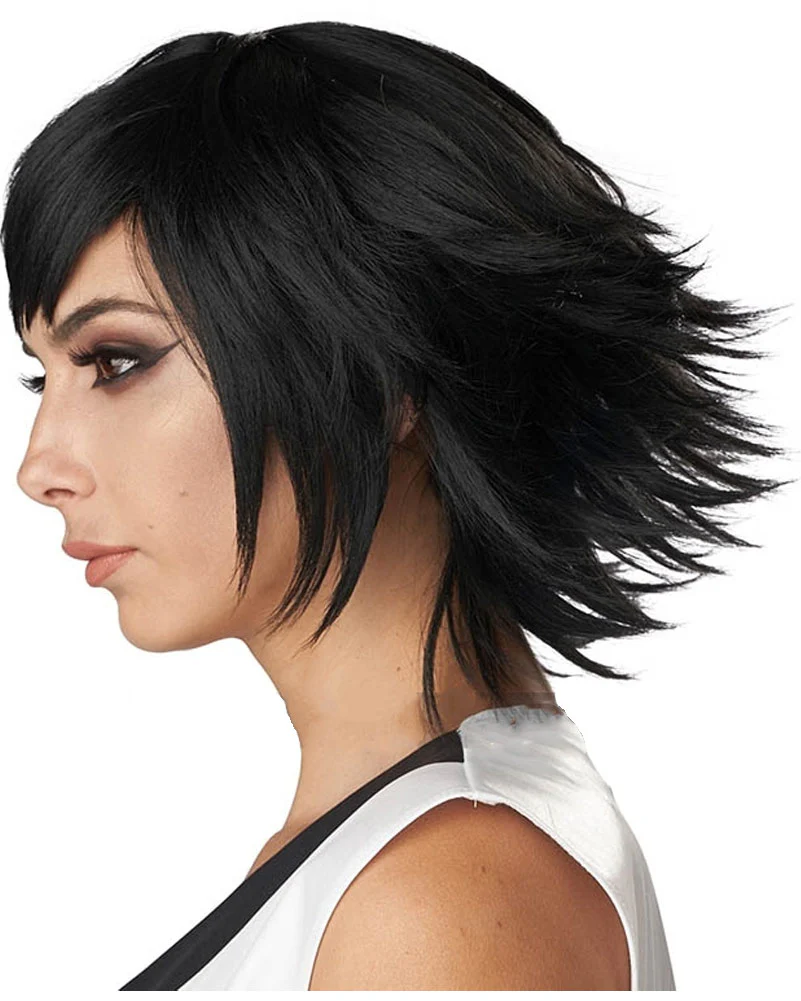 Feather Short Black Cosplay Wig - Image 3
