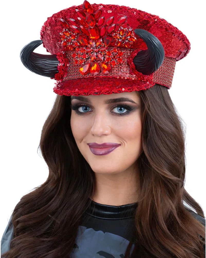 Fever Devil Red Sequin Deluxe Captains Hat - Image 2