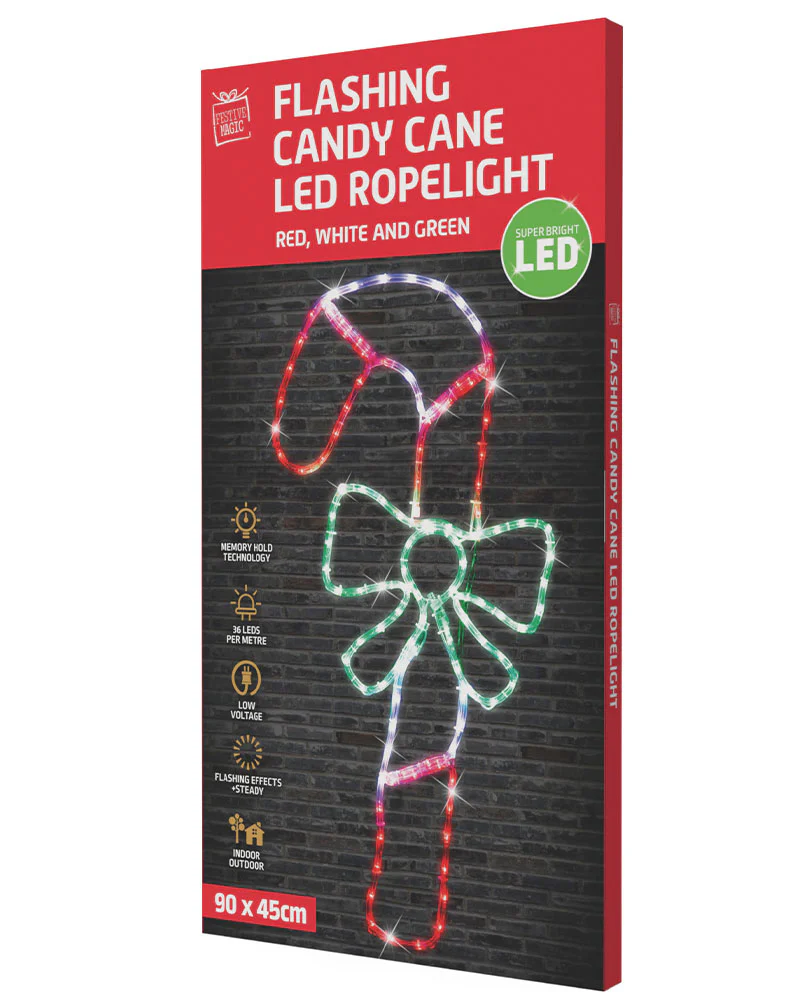 Flash Ropelight Christmas LED Candy Cane With Bow 90cm - Image 4