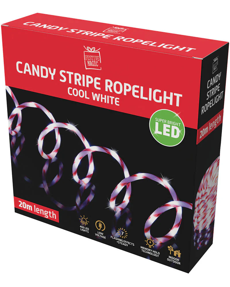 Flashing Candy Cane LED Christmas Ropelight 20m - Image 2