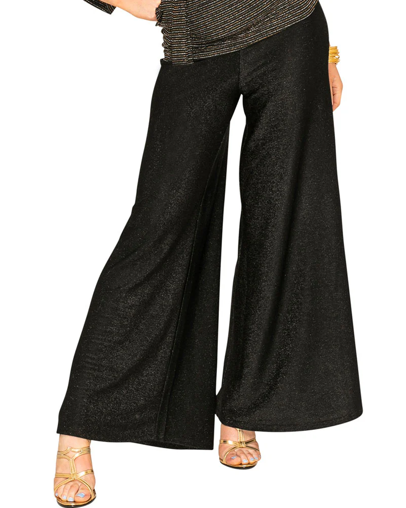 Funky Black Sparkle 70s Womens Palazzo Pants