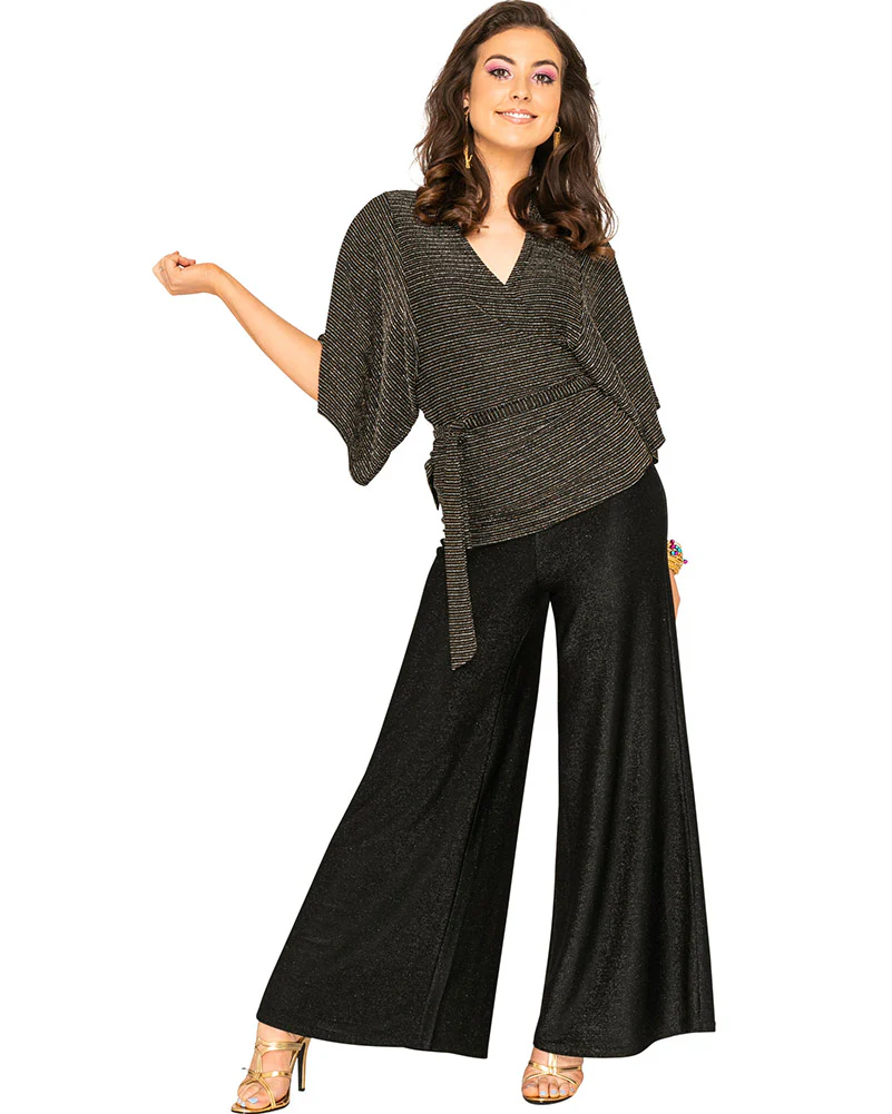 Funky Black Sparkle 70s Womens Palazzo Pants - Image 7