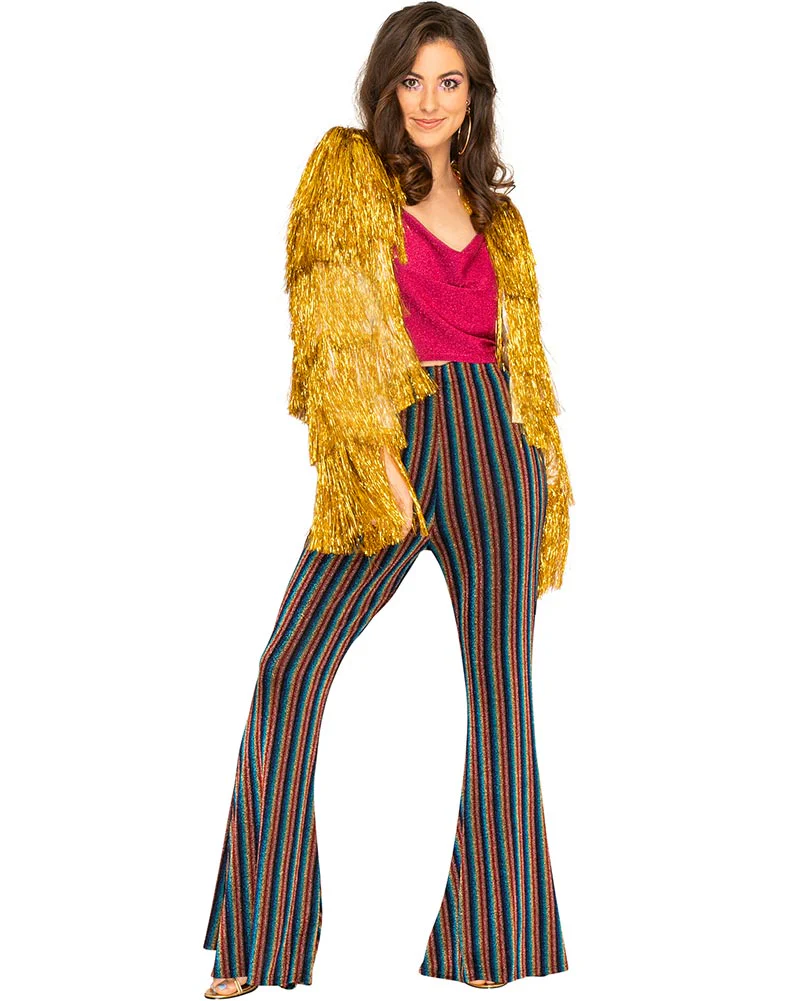 70s Funky Fringe Gold Disco Womens Jacket - Image 2