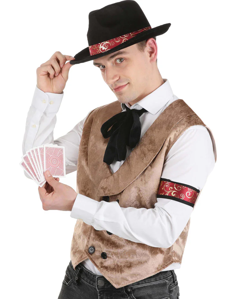 Gambler Vest Necktie Arm Band Hat Set