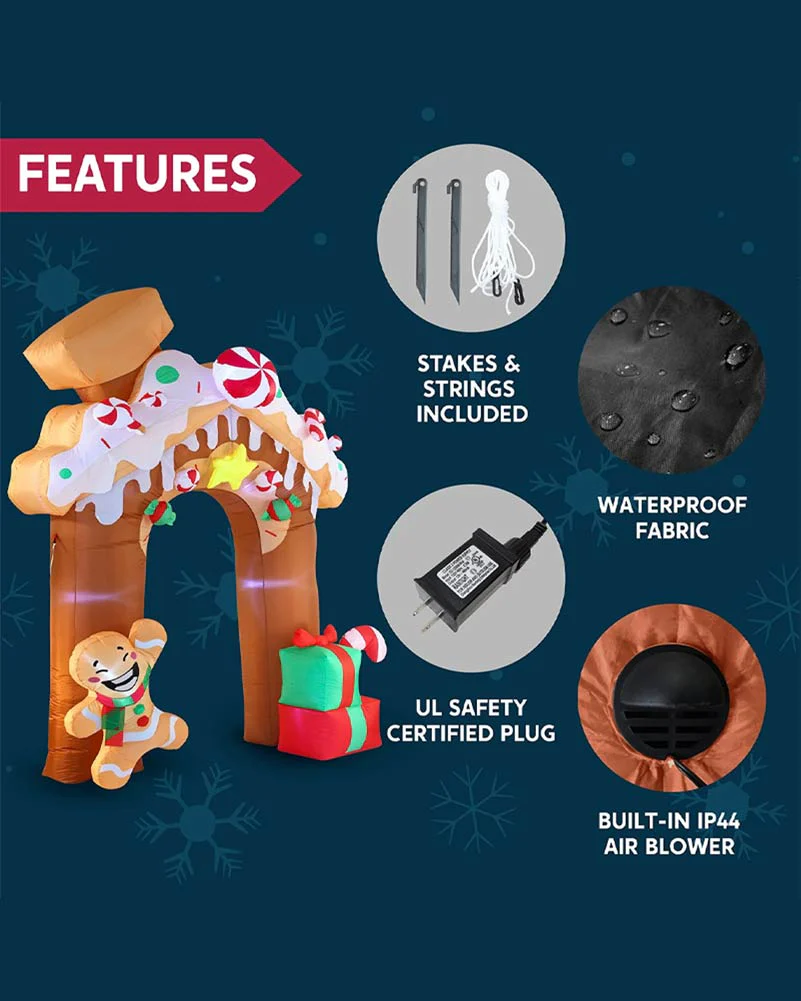 Gingerbread House Archway Christmas Lawn Inflatable 3m - Image 6
