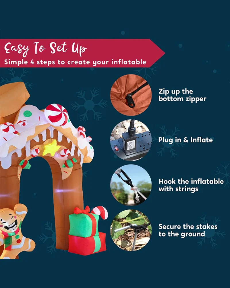 Gingerbread House Archway Christmas Lawn Inflatable 3m - Image 7