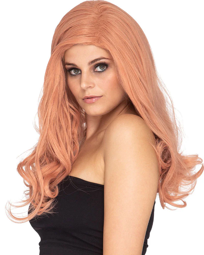 Glamour Deluxe Peaches and Cream Pink Long Wavy Wig - Image 2