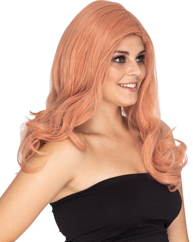 Glamour Deluxe Peaches and Cream Pink Long Wavy Wig - Image 3