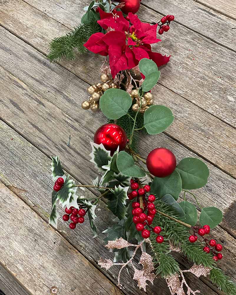 Glitter Floral and Foliage Christmas Garland 1.6m - Image 2