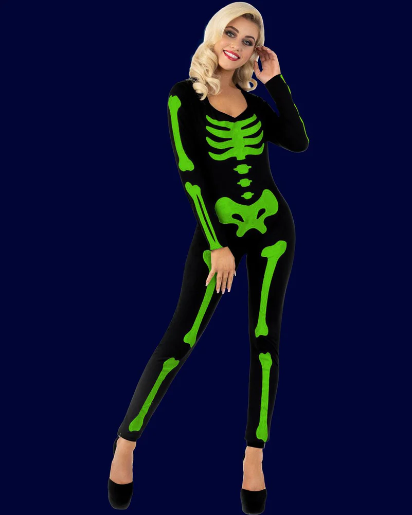 Glow in the Dark Skeleton Bodysuit Womens Costume - Image 3