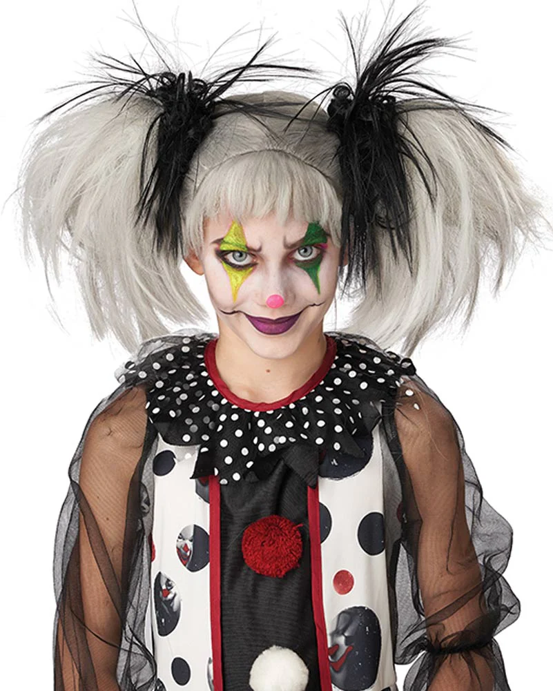 Glow in the Dark Punk Black and Grey Pigtails Wig - Image 3