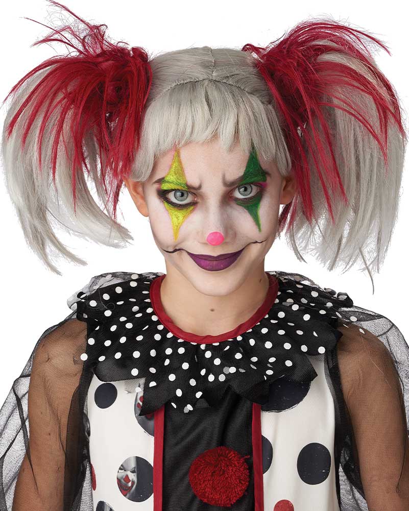 Glow in the Dark Punk Red and Grey Pigtails Wig - Image 2