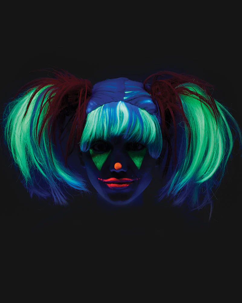 Glow in the Dark Punk Red and Grey Pigtails Wig - Image 4