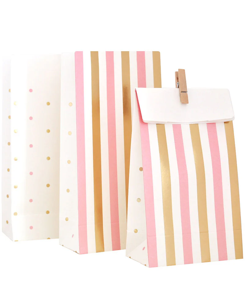 Gold and Pink Stripe and Dots Lolly Bags Pack of 10 - Image 2