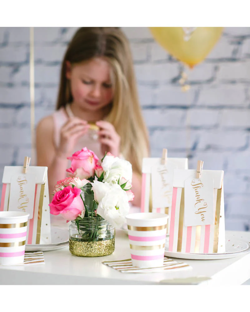 Gold and Pink Stripe and Dots Lolly Bags Pack of 10 - Image 3