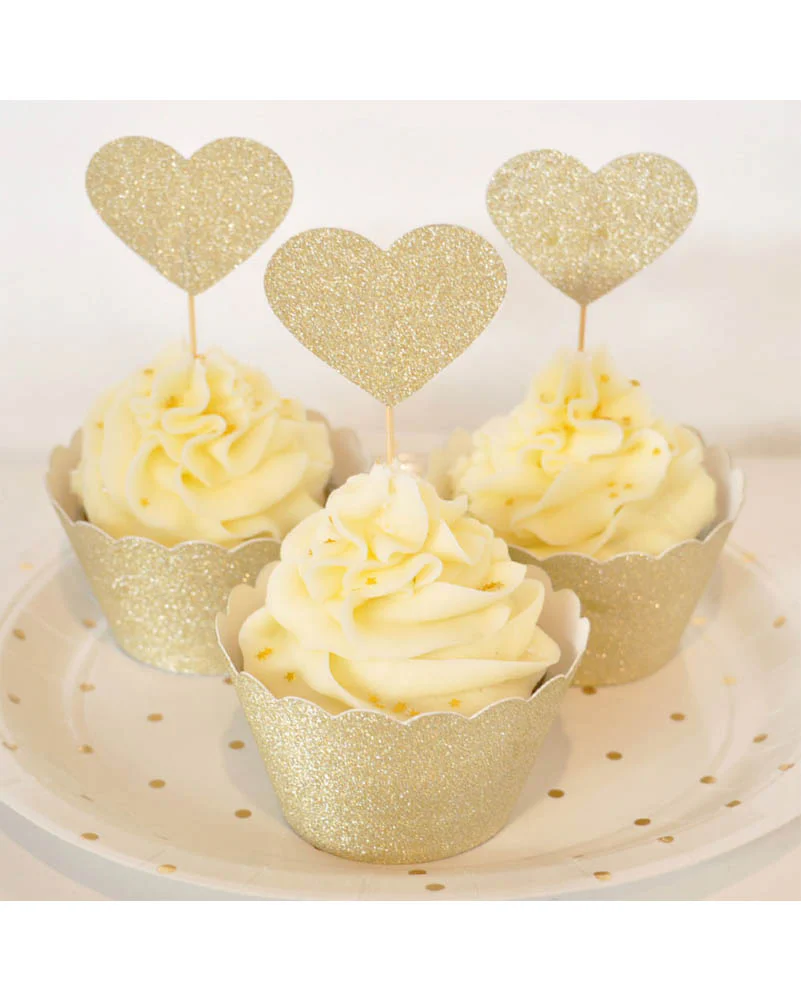 Gold and Silver Hearts Reversible Cupcake Topper Pack of 12 - Image 3