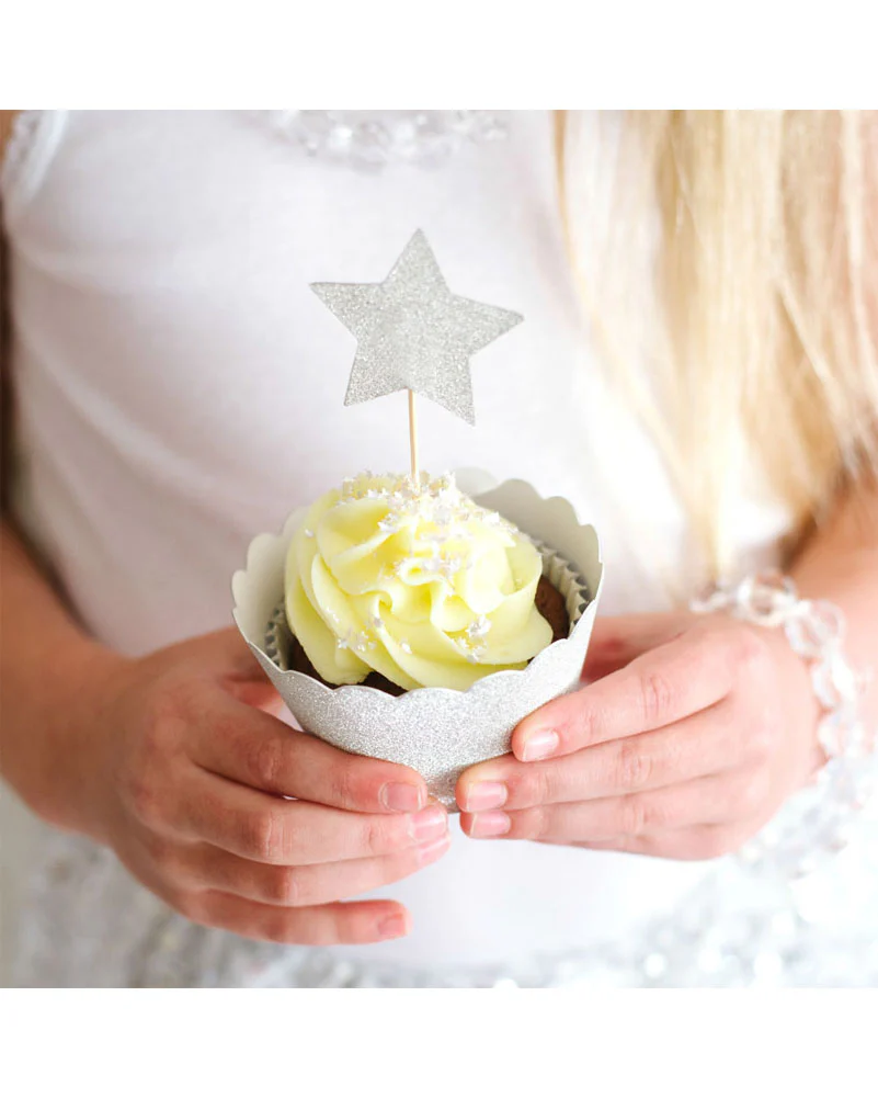 Gold and Silver Stars Reversible Cupcake Topper Pack of 12