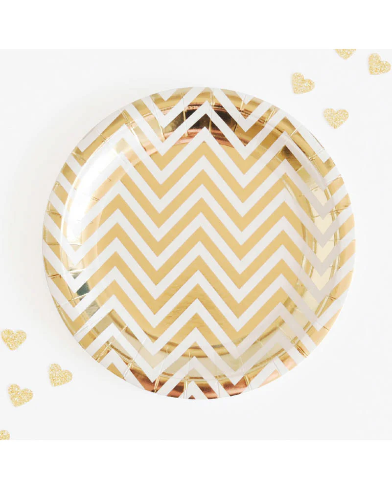 Gold Chevron 18cm Paper Plates Pack of 10