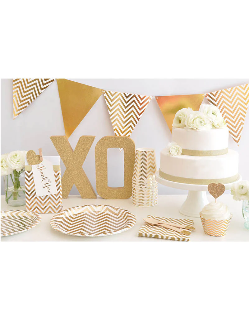 Gold Chevron 18cm Paper Plates Pack of 10 - Image 4