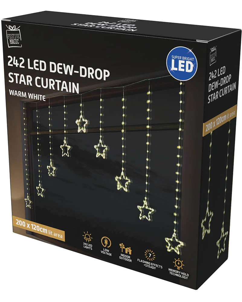 Gold Dew Drop Star Curtain LED Christmas Lights - Image 2