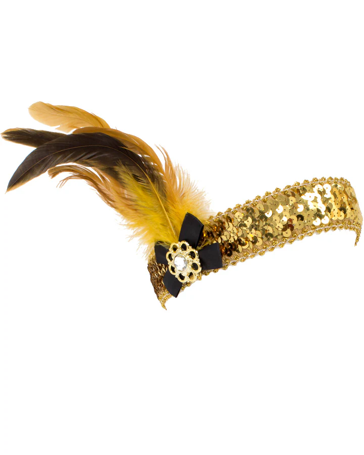 20s Gold Feather Flapper Headband - Image 2