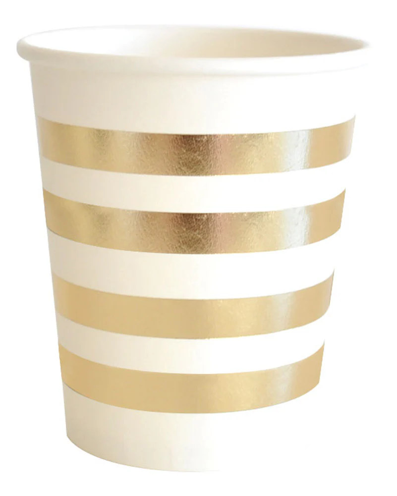 Gold Stripe 300ml Paper Cups Pack of 10 - Image 2
